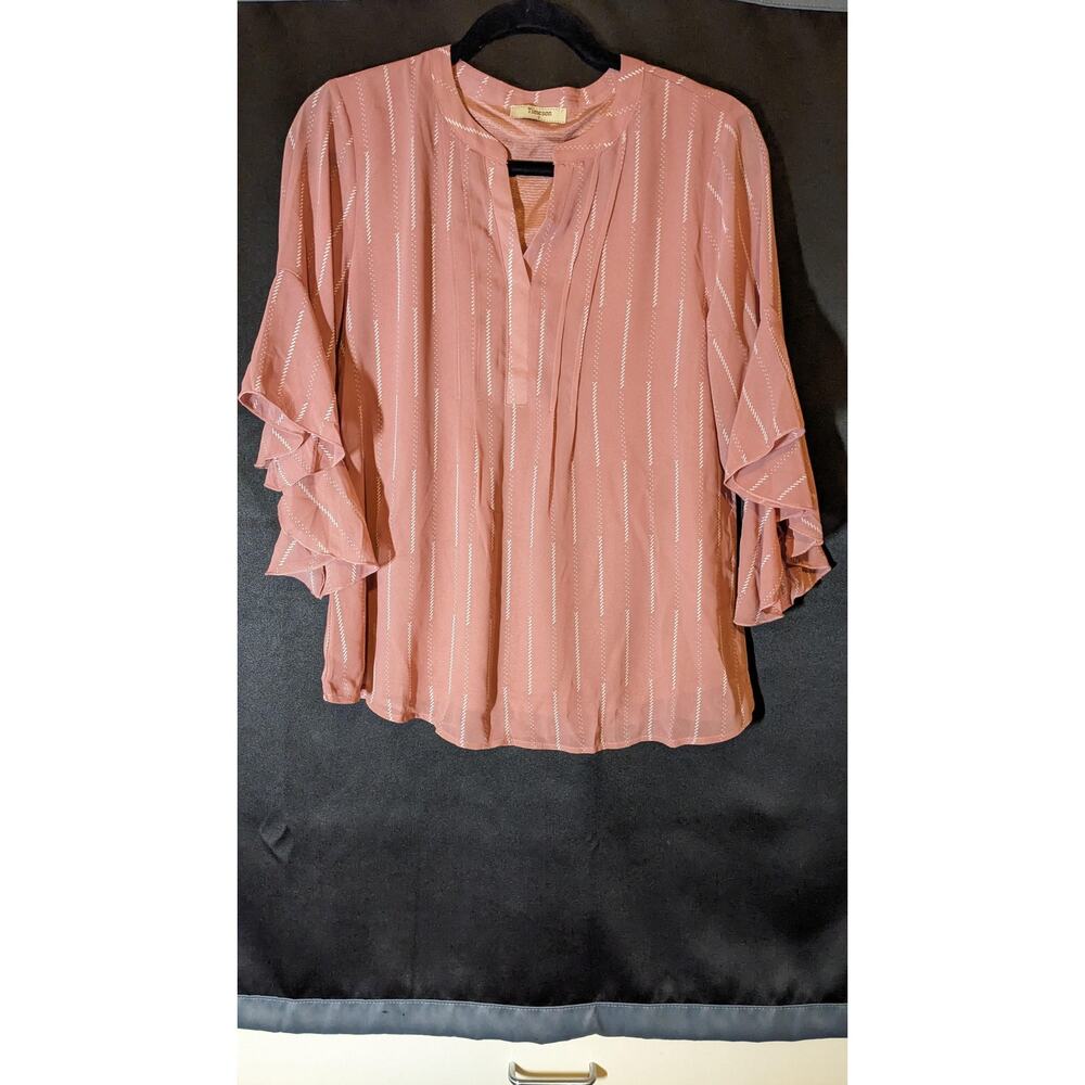 Timeson - S - Poly. Blend - Dark Pink - Ruffle Sleeve Striped Blouse